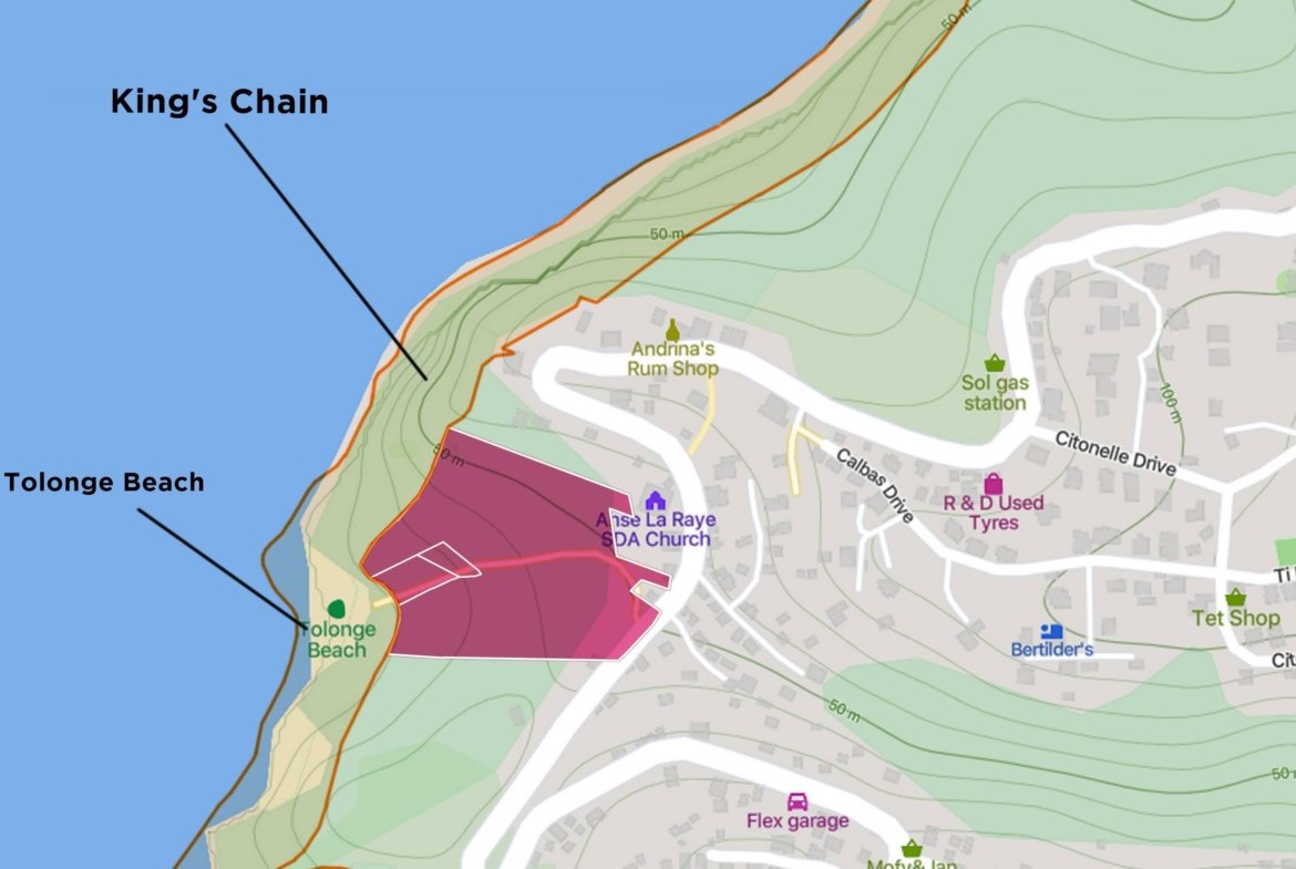 Map view of Beachfront Real Estate for Sale in Anse La Raye St Lucia