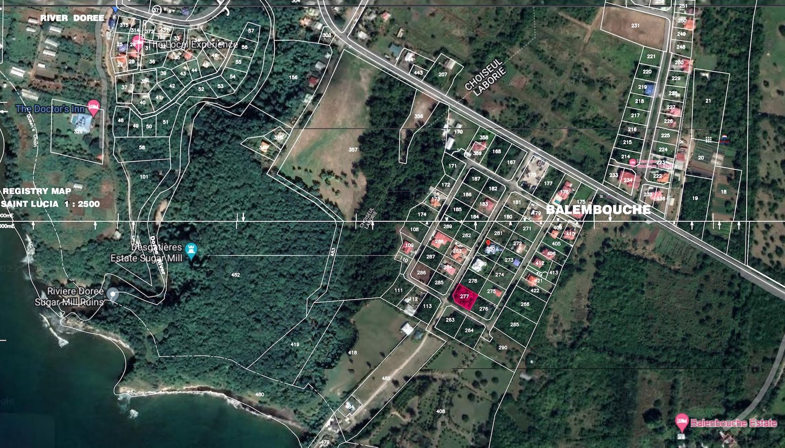 Satellite view of Residential Land For Sale In Laborie, Saint Lucia