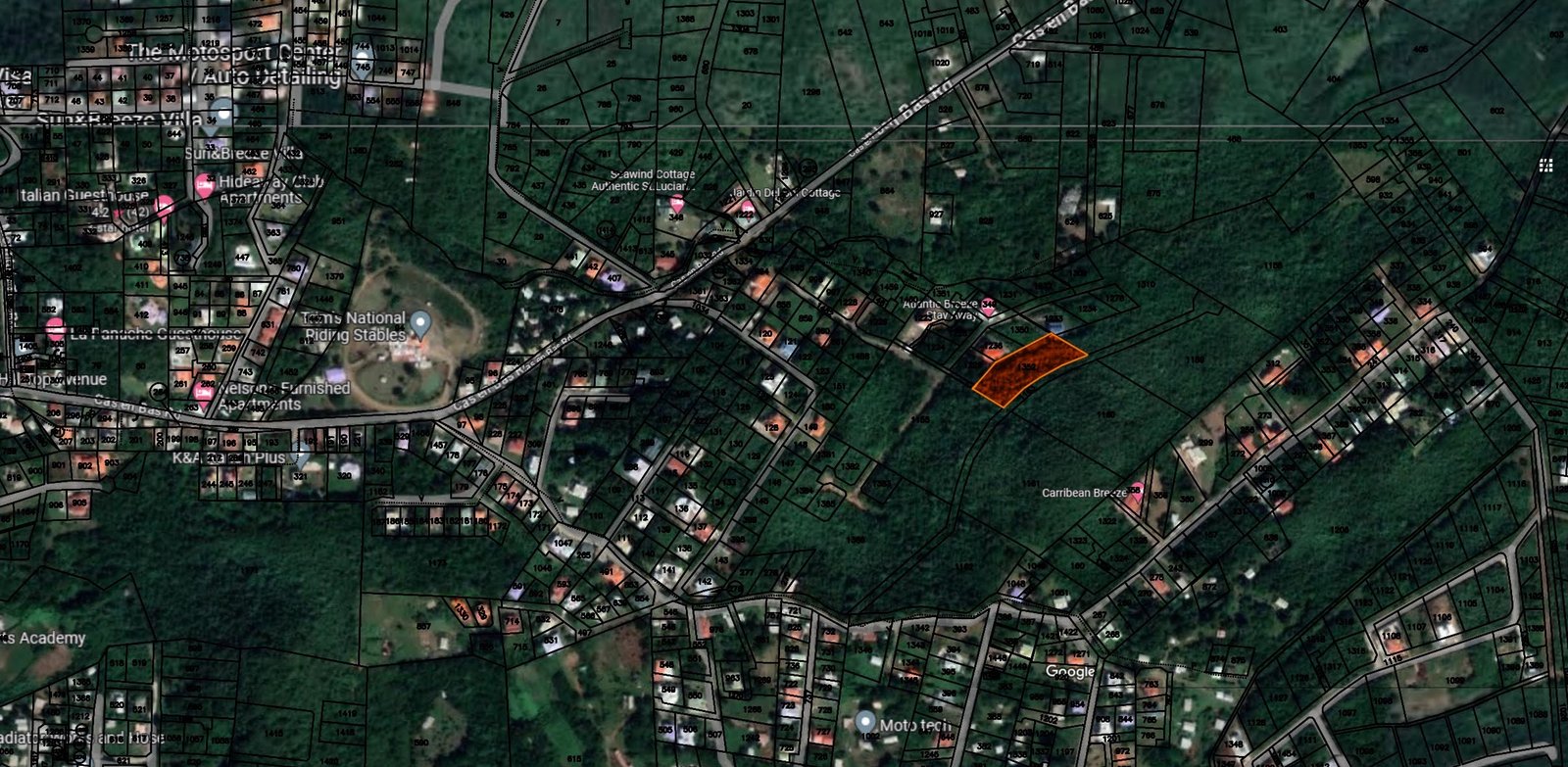 Satellite view Ocean View - Land For Sale in Cas-en-Bas Gros-Islet