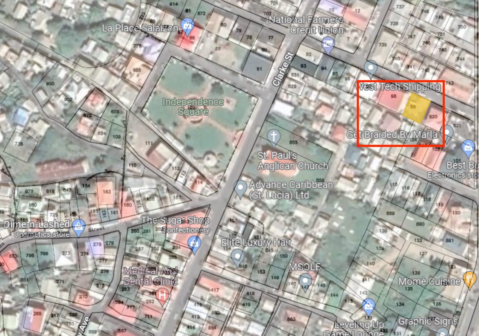 Satellite view of Prime Commercial land for sale in Vieux-Fort